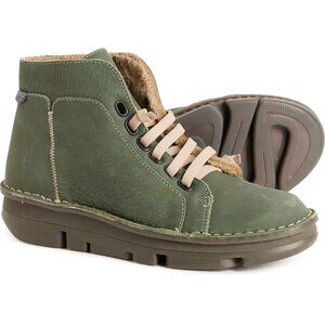 NEW OnFoot Made in Spain Cozy-Lined Sneaker Boots Leather Green For Women 210